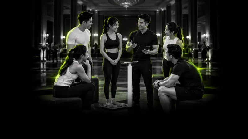 ผู้เข้าร่วมวัดองค์ประกอบร่างกายกับทีมงาน