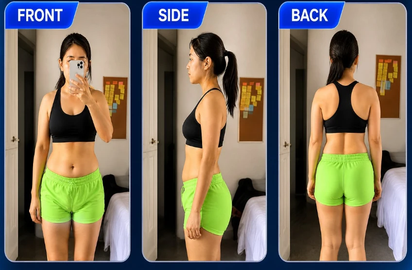 ตัวอย่างการถ่ายรูป Before ท่าหน้าตรง ด้านข้าง และด้านหลัง